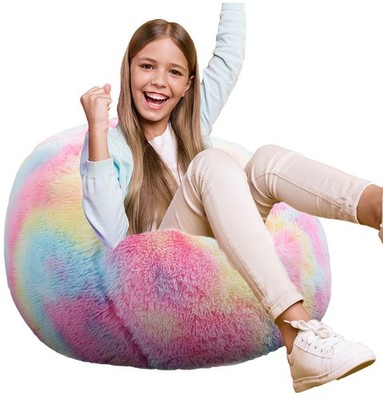 Fluffy Bean Bag Chair for Kids, 2.5FT Round Foam Filled Bean Bag for Teens & ...