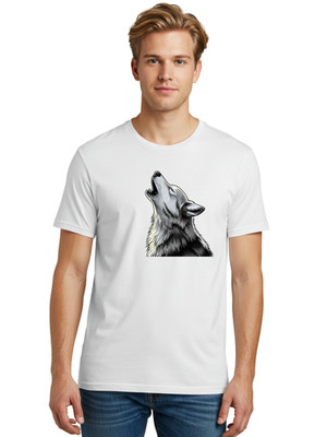 Howling-Wolf Mens Graphic Tee, 100% Cotton, Casual Summer Wear