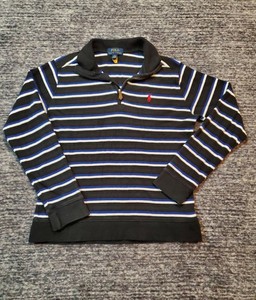 Polo Ralph Lauren Boys 1/4 Zip Pullover Sweater Size L 14/16 Blue White Stripes