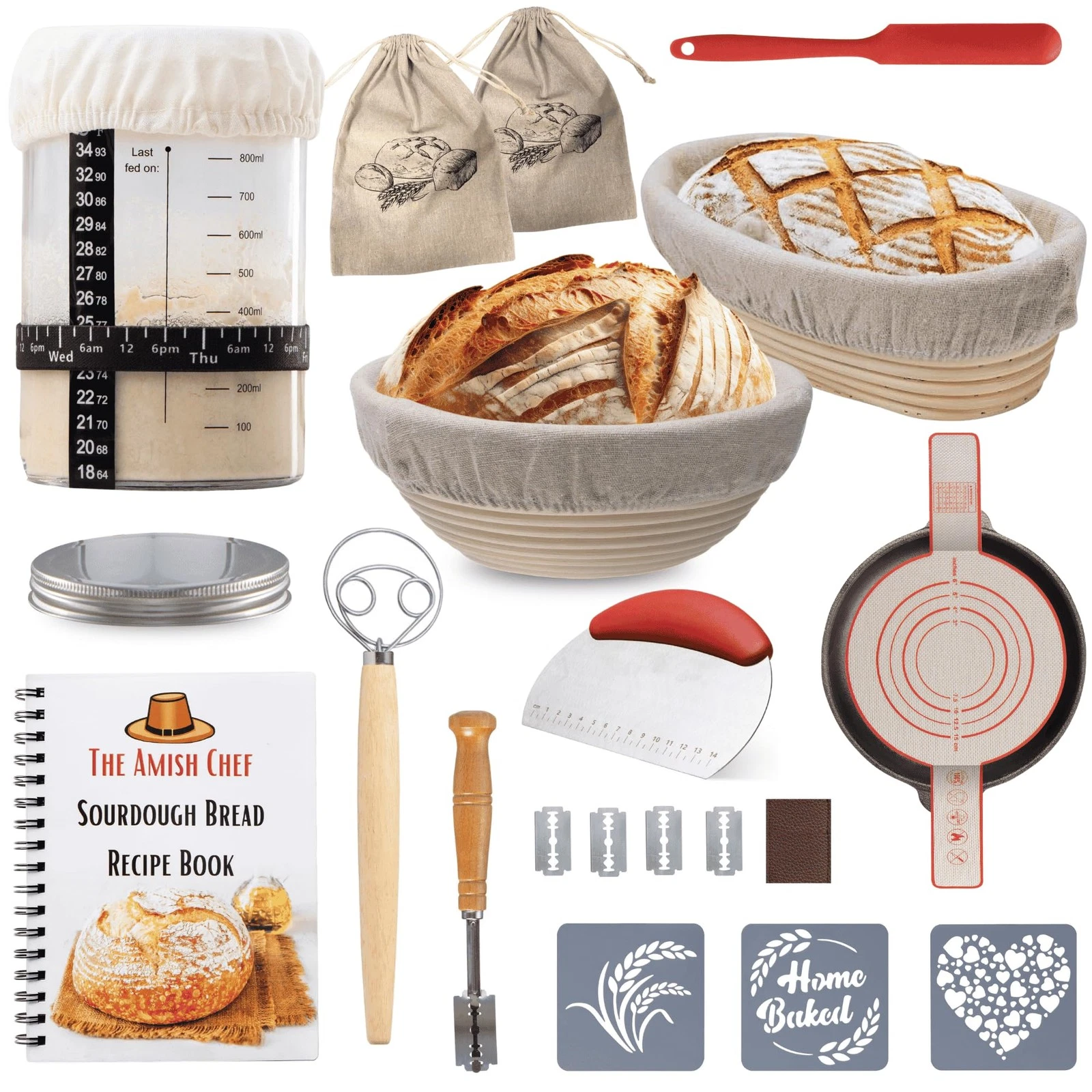 Glass Sourdough Bread Starter Kit Starter Jar & proofing basket & Accessories
Opens in a new window