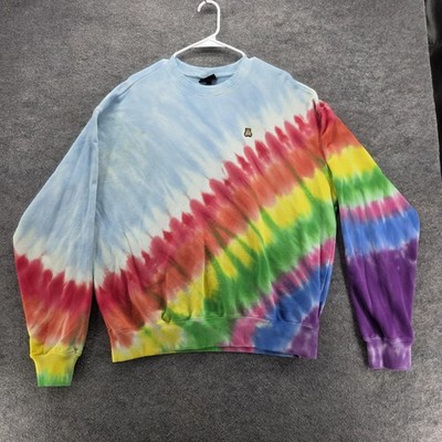 Teddy Fresh Sweater Mens Medium Crewneck Pullover Bear Patch Tie Dye  Rainbow