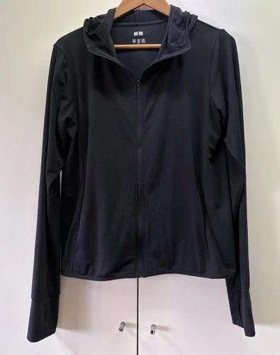 Stylish Uniqlo AIRism UV Protection Mesh Full-Zip Black Hoodie - Size M