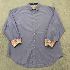 Robert Graham Shirt Mens XL Blue Pin Stipe Paisley Flip Cuff Button Up