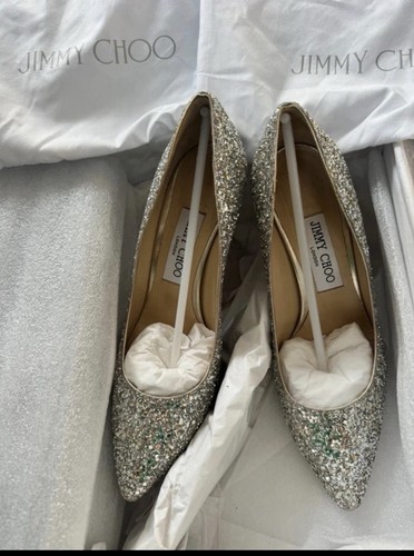 Jimmy Choo Romy 85 Champagne Coarse Glitter Pumps – Size EU 38 (UK 5) with box .