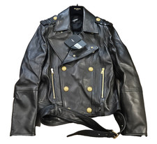SOLD OUT! $4690 Balmain Black Leather Double Breasted Biker Jacket SZ 50 NWT
