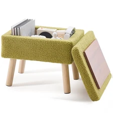 Ottoman,Modern Footrest with Soft Padded Seat,Teddy Velvet Foot Stool with Wo...