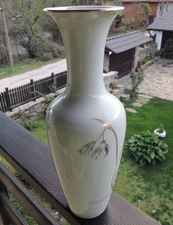Vtg.KPM Berlin Porcelain Vase  White Gold Floral Asian Design