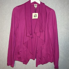 Ann Klein Women's Large Pink Serenity Knit Drape Front Jacket Blazer Elderberry