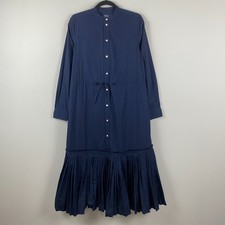Polo Ralph Lauren Blue Midi Shirtdress Size 2 Pleated Hem Drawstring Waist
