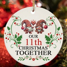 11th Christmas Together Ornament Cute Gnome Couple Love 11 Year Anniversary Gift