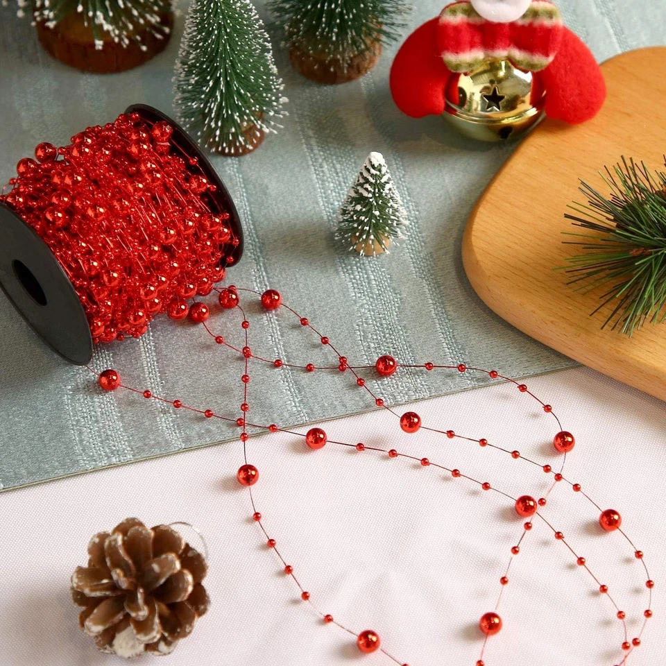 Guirnalda de cuentas de perlas artificiales de 65,6 pies para árbol de Navidad tira de cuentas de plástico... Foto 3 de 4