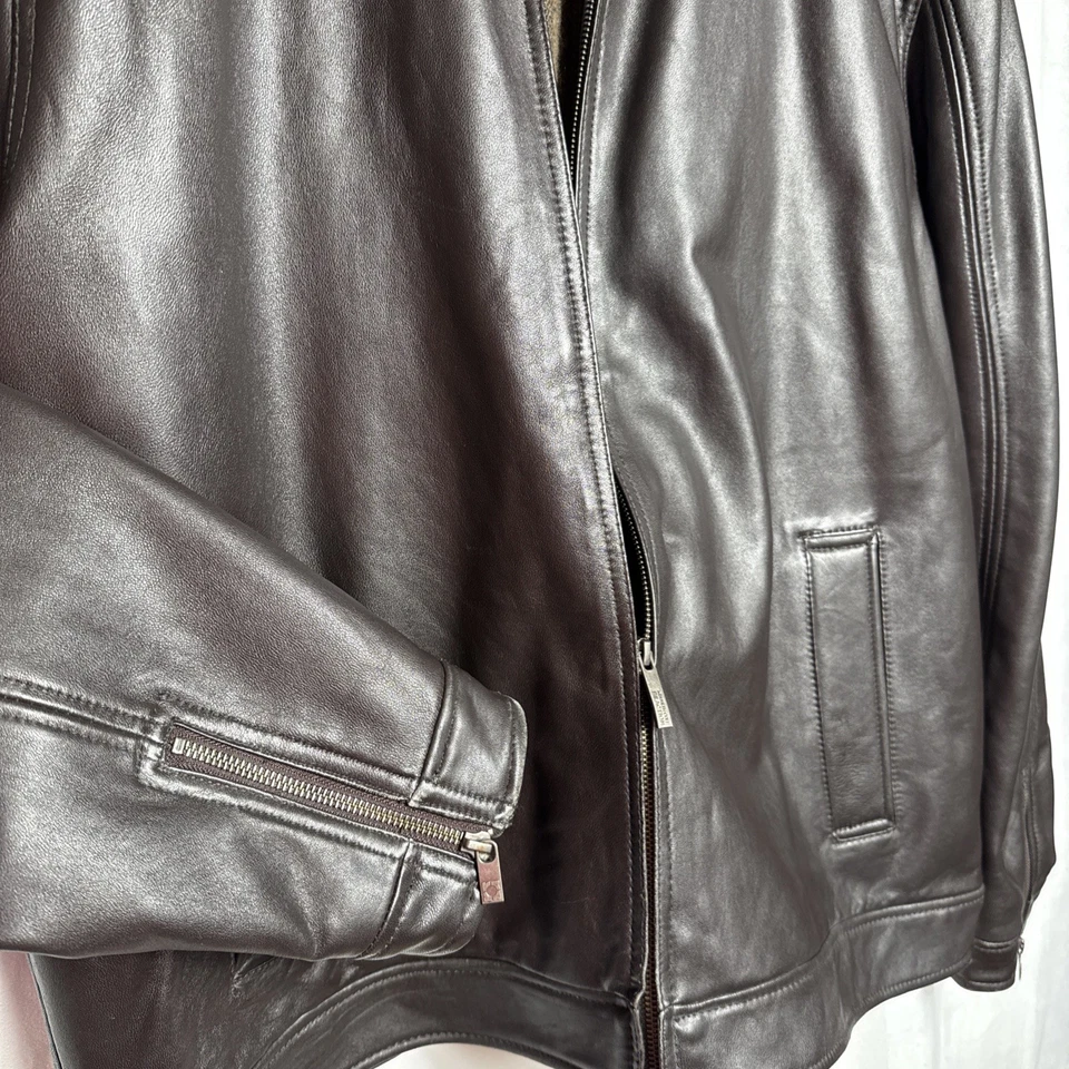 Men's Brown Leather Bomber Jacket G-III Size XXL Full Zip Wool Lining Classic - Image 3 of 4