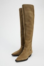 Stivali scamosciati nuovi con etichette Zara Camel Flat XL cowboy spacco taglia 4/37