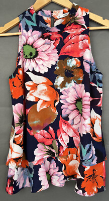 Sioni Bold Floral Sleeveless Top Double Ruffled Women's Sz S Fairy