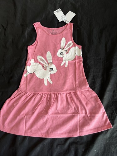 H&M Girls Pink Summer Dress Bunny Rabbit Print Sleeveless Size 5-6 Bunny #42 - Picture 9 of 10