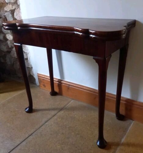 Georgian mahogany card table folding top outset corners green Baize Cabriole Leg - Picture 2 of 23
