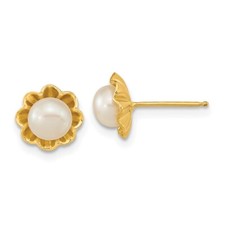 14k Yellow Gold 5-6mm Freshwater Cultured Pearl Stud Earrings 1.12gm L-8.56mm