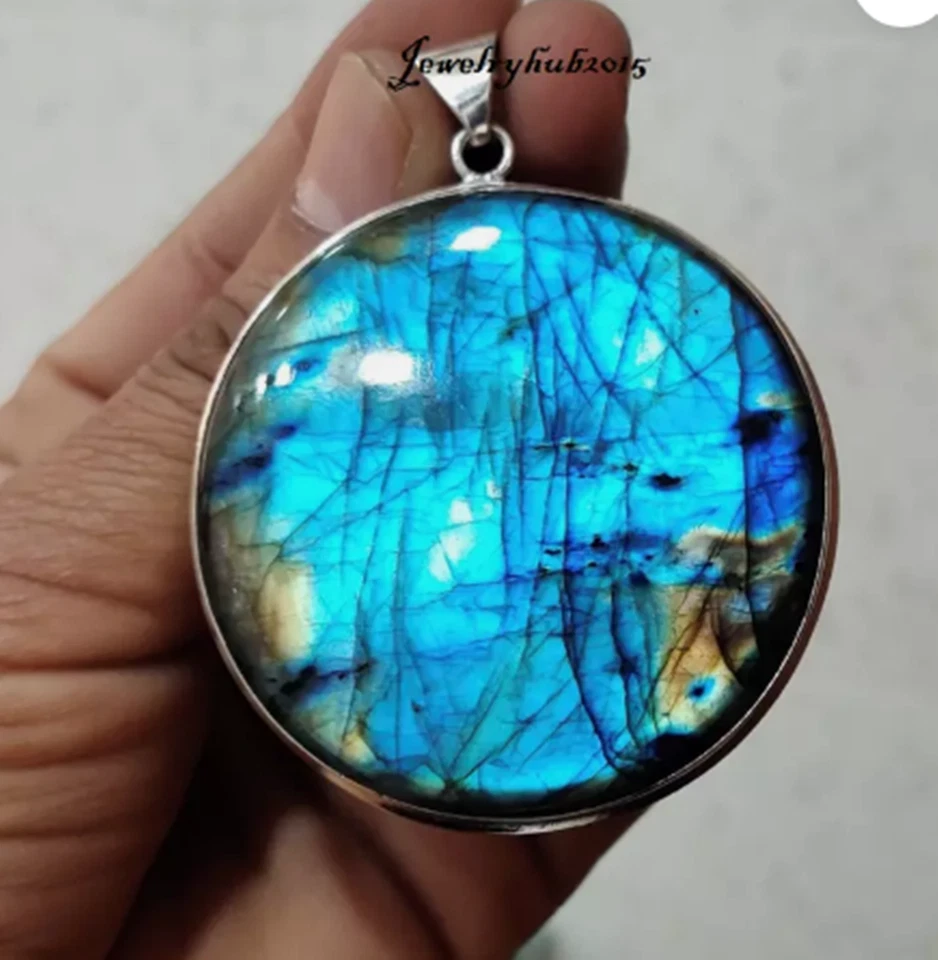 Colgante de piedras preciosas de labradorita flash azul plata de ley 925 joyería para mujer MO* Foto 2 de 4