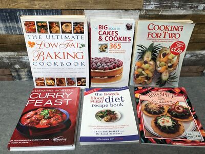 Bundle Of 6 Assorted Large Cookery Books Low Fat, Slimming World, Cook For Two