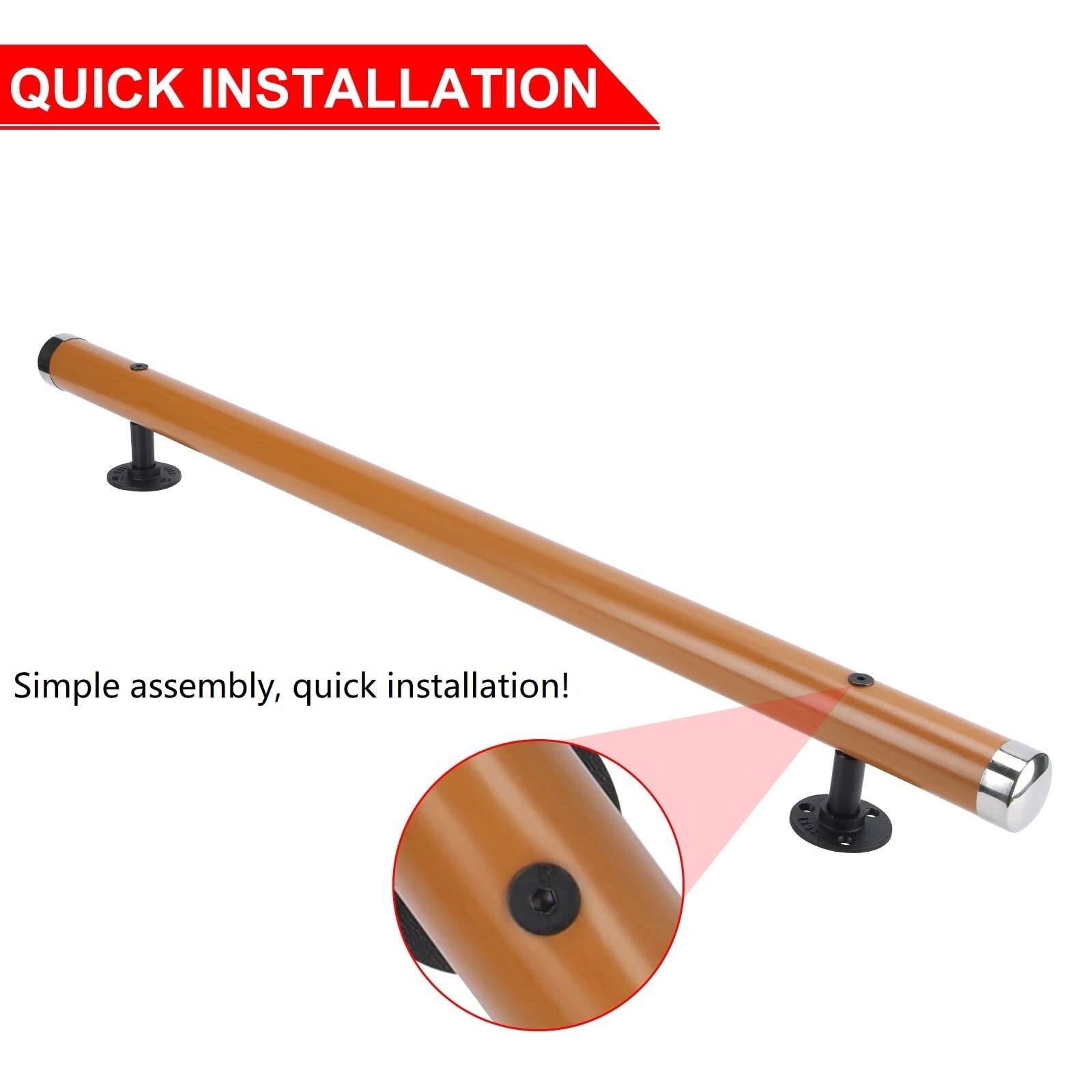 3.31Ft Wooden Handrail Resin NonSlip Stair Handrail Wall Mounted