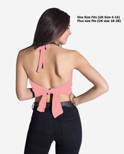 Halter Neck Crop Top Tie Back Women’s Sleeveless Club Party Night Out Top