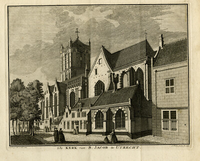 Antiker Druck-TOPOGRAPHIE-KIRCHE-ST. JAMES-UTRECHT-NIEDERLANDE-Beijer-Jacobs-1749