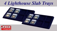 4 Lighthouse Blue Slab Trays 8 Slots 64x86mm For Certified Graded Coins NCG PCGS