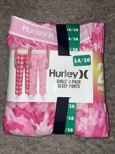 NWT Girl's Hurley 2 Pack Pink Sleep Lounge Pants Size Large 14 - 16