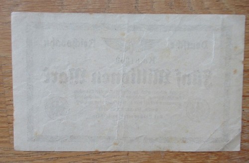 Deutsche Reichsbahn Notgeld Geldschein 5 Millionen Mark 1923 - Bild 2 von 2