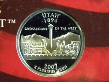 2007 S SILVER GEM PROOF UTAH STATE QUARTER 90% SILVER FREE SHIP
