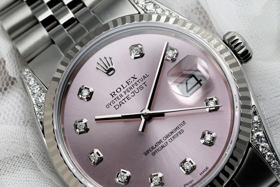 Rolex Datejust 36 mm Pink Diamond Dial Stainless Steel Watch 16014