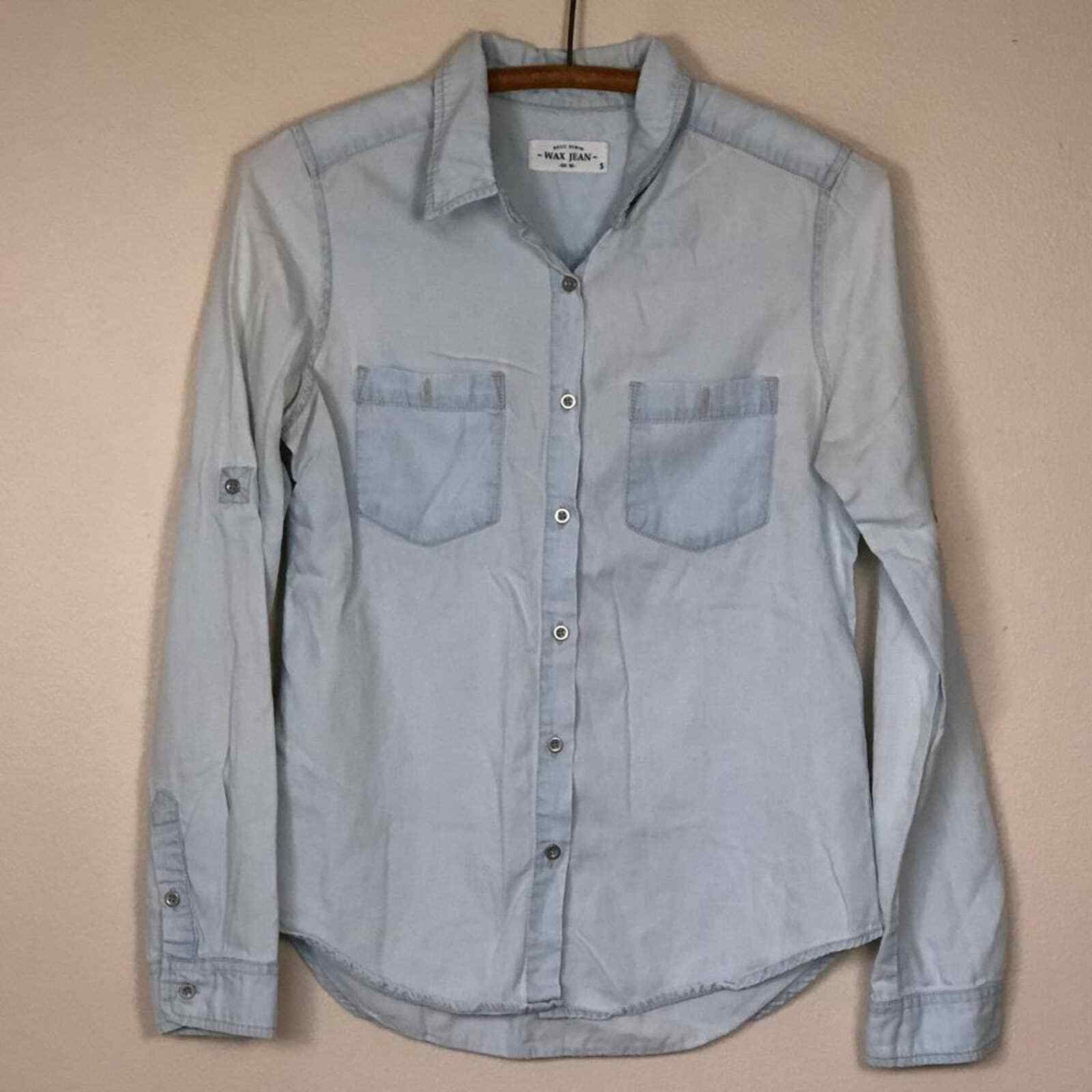 WAX JEAN Basic Denim Chambray Button Up Shirt S - image 2