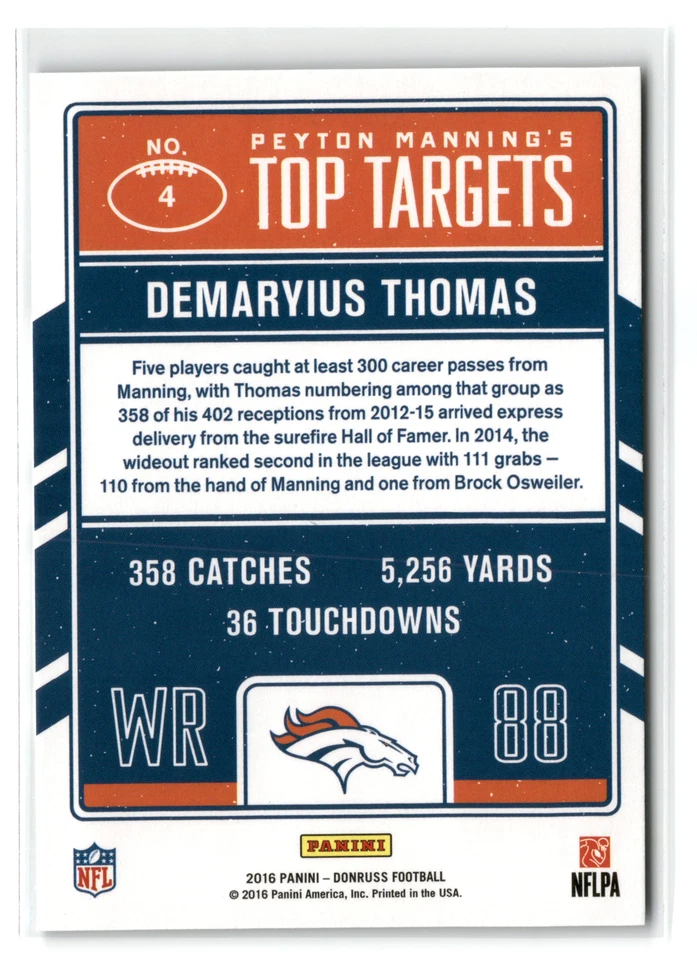 2016 Donruss Peyton Manning Top Targets / Demaryius Thomas #4 Denver Broncos - Image 2 of 2