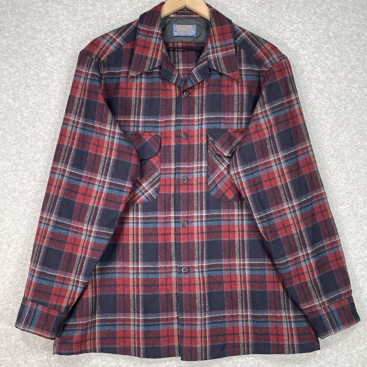 Vintage Pendleton Board Shirt L Blue Red Plaid USA Virgin Vintage Pendleton Board Shirt L Blue Red Plaid USA Virgin