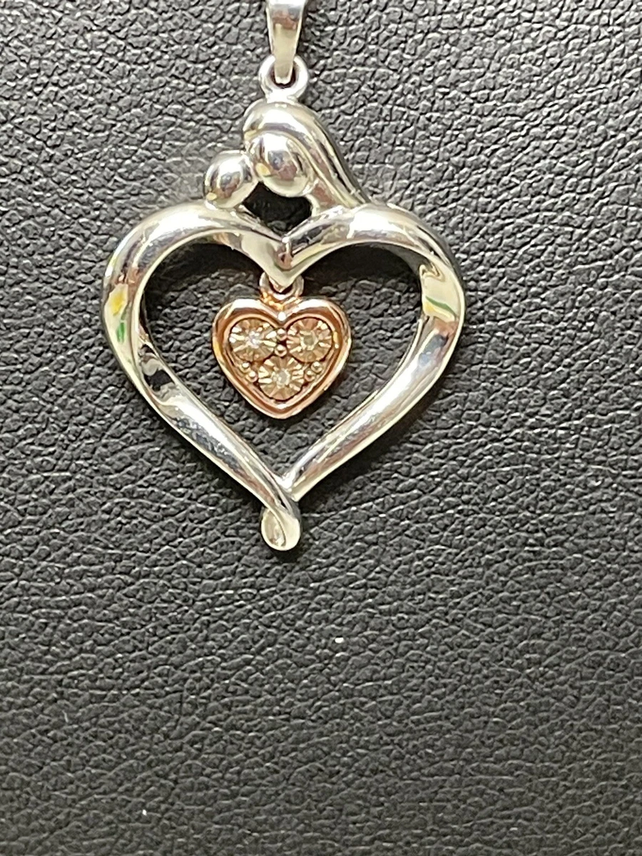 RL 925 STERLING SILVER MOTHER AND CHILD HEART DIAMOND NECKLACE 18