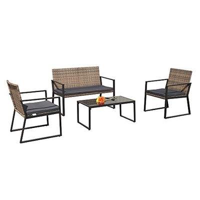 Outdoor Furniture Patio Set Garden With Seat Cushions Coffee Table 4 Pieces