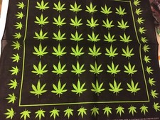 SMALL GREEN AND BLACK MARIJUANA LEAVES LEAF POT WEED BANDANA COTTON 22x22 In.