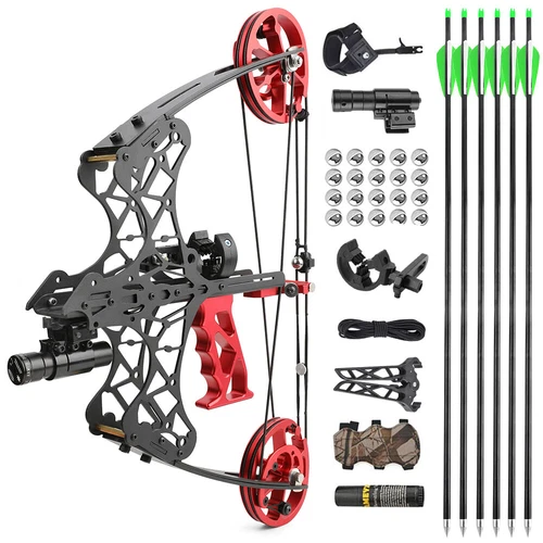 Juego de mini arco compuesto de 18" 45 lb flechas de bola de acero de doble uso tiro con arco pesca - Imagen 2 de 22