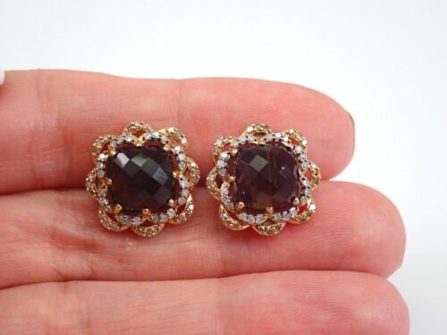 Kissen geschnitten Rauch Topas und Diamant Halo Ohrstecker 10K Gelbgold Schmuck - Bild 5 von 5