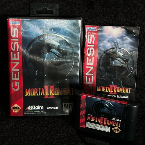 1993 MORTAL KOMBAT II • WORKING w/CASE & MANUAL • VINTAGE SEGA GENESIS GAMES
