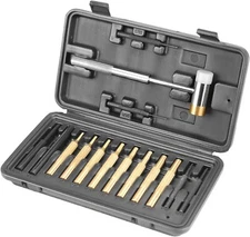 Wheeler Engineering Hammer and Punch Set with Brass, Steel, Plastic Punches, Br