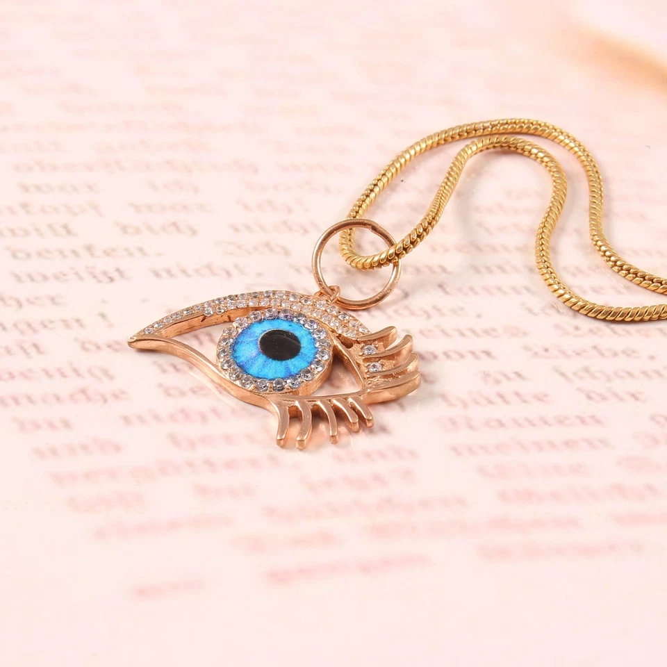 Подарки ювелирные изделия для женщин покрытие розовым золотом камень сглаз голубой фианит серебро 925 пробы - Изображение 3 из 3