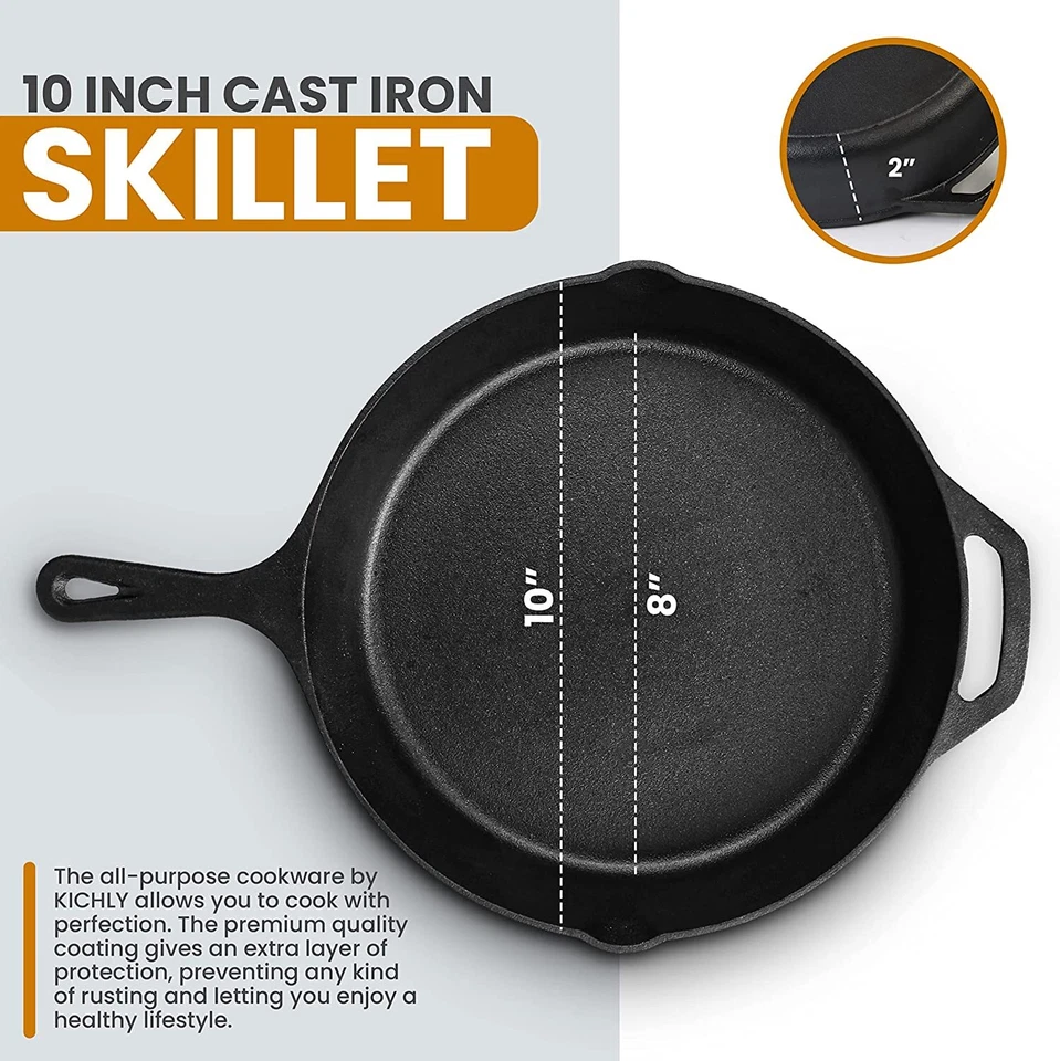 Pre-Seasoned Cast Iron Skillet With Lid Frying Pan Cast Iron Pans Utopia Kitchen - Image 2 of 4