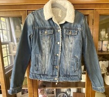 Ashley Vintage Charm Denim Jean Jacket-Sherpa Fleece Lined Blue Women's Size S