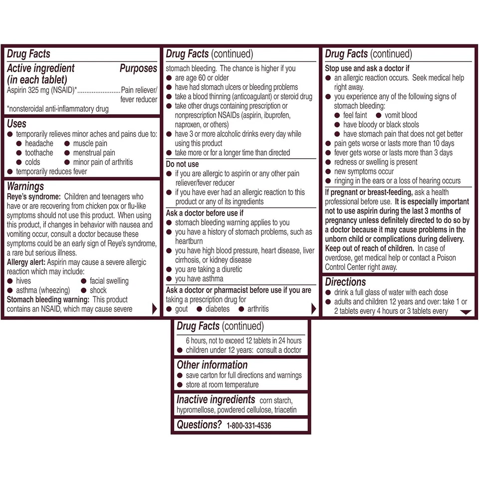 Comprimidos recubiertos de aspirina Bayer genuina de 325 mg, marca de aspirina recomendada por el médico #1, Foto 4 de 4