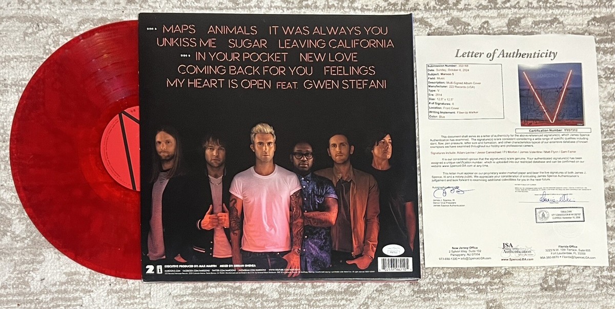 MAROON 5 - V SIGNED VINYL RECORD LP - ADAM LEVINE +5 JSA COA WITH