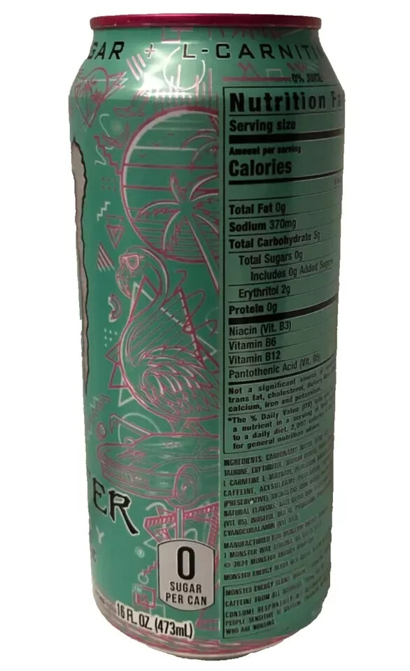 NEW MONSTER ENERGY DRINK ULTRA VICE GUAVA FLAVOR PINK LID 1 FULL