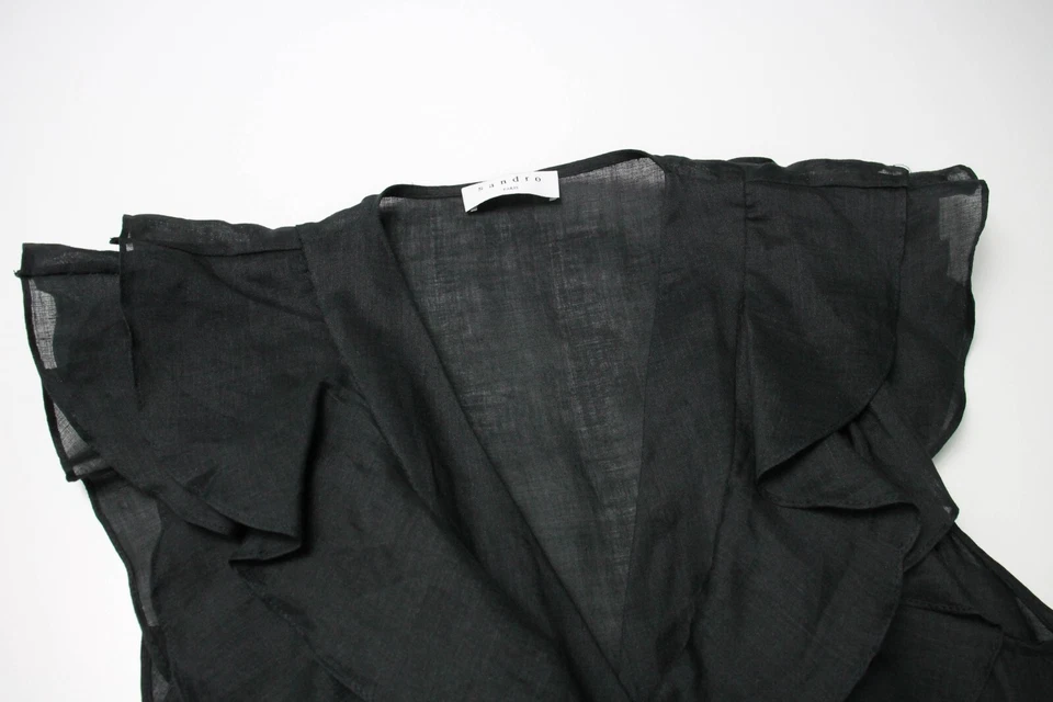 SANDRO Jumpsuit Damen (EU) 34 Ärmellos Rüsche Ramie Mit Gürtel Schwarz - Bild 4 von 4