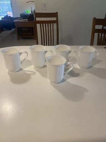 5 Mikasa Antique White Bone China Cappuccino Coffee Tea Mugs Cups 4 1/2" - 4.5"