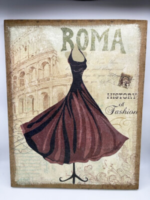 Roma Rome Fashion Brown Cocktail Dress Burlap Canvas Postcard Wall Art  Picture | eBay